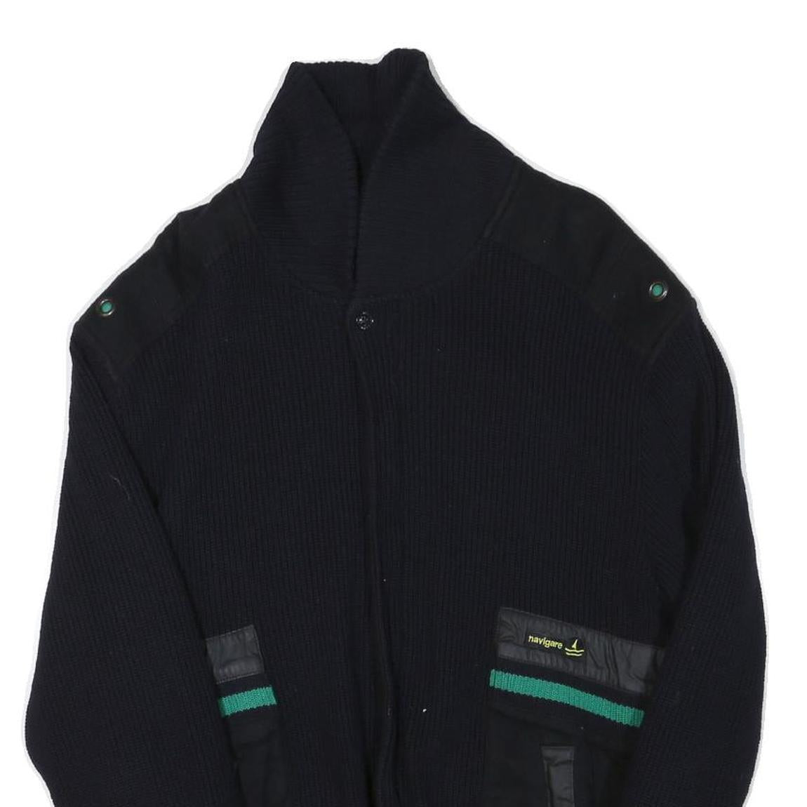 NAVIGARE Mens Black Wool Blend Jacket S Knit Zip Up Plain Stylish Casual