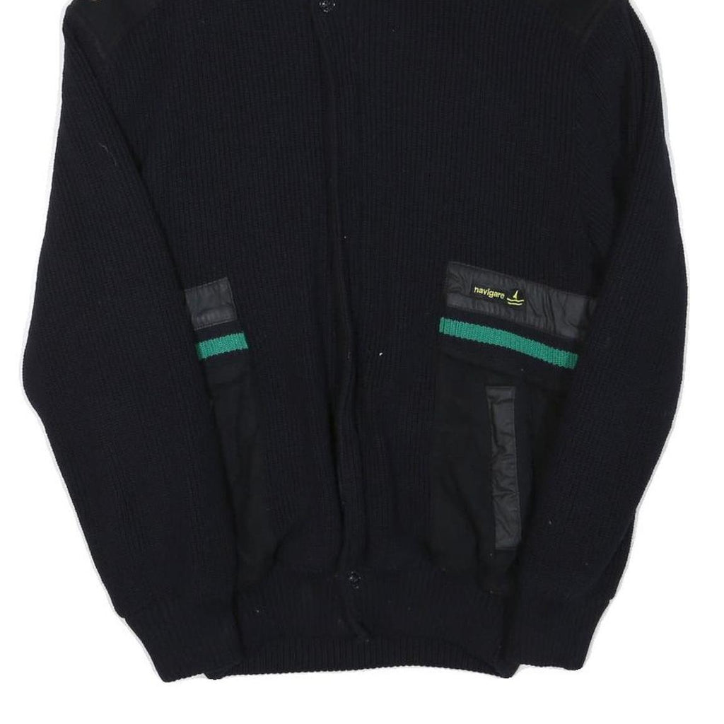NAVIGARE Mens Black Wool Blend Jacket S Knit Zip Up Plain Stylish Casual