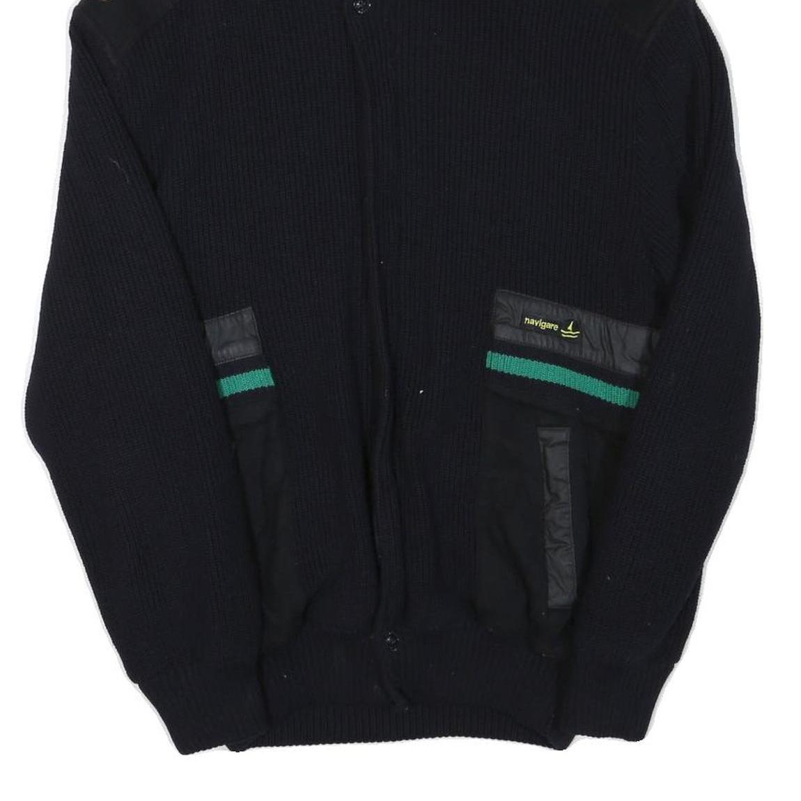 NAVIGARE Mens Black Wool Blend Jacket S Knit Zip Up Plain Stylish Casual