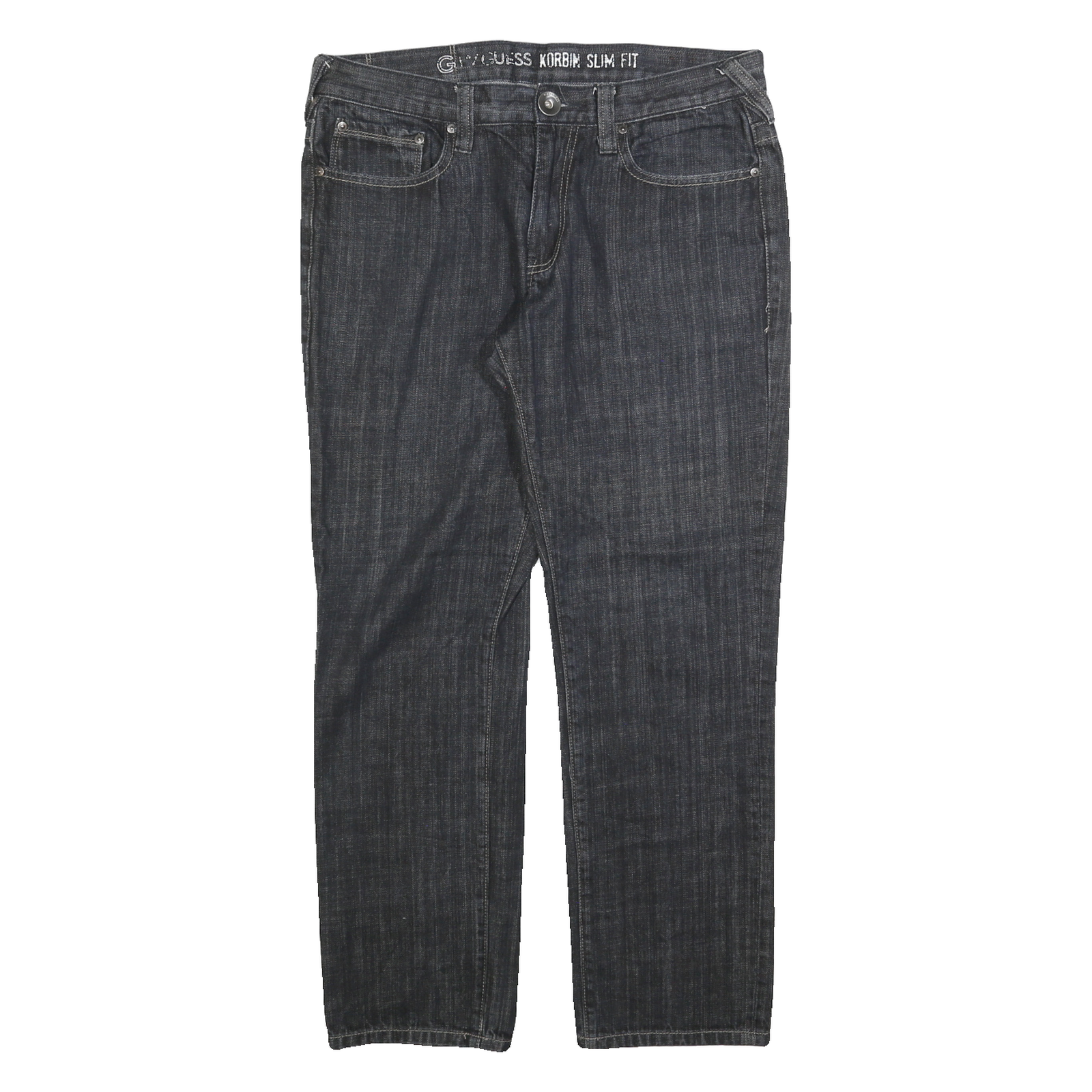 GUESS Mens Slim Fit Black Denim Cotton Light Wash Straight Jeans W33 L28 Zip