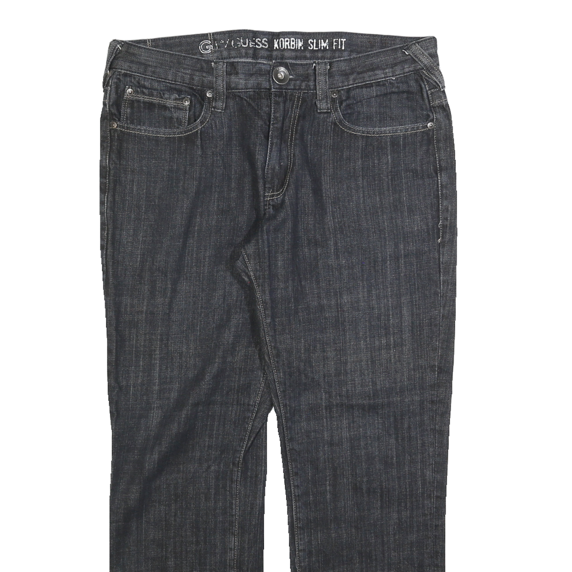 GUESS Mens Slim Fit Black Denim Cotton Light Wash Straight Jeans W33 L28 Zip