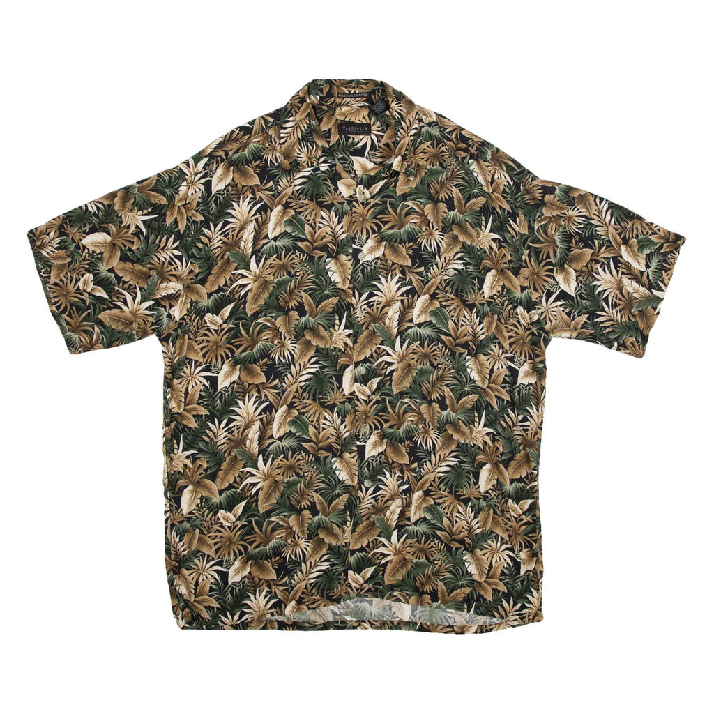 VAN HEUSEN Washable Rayon Mens Hawaiian Shirt Brown Floral L