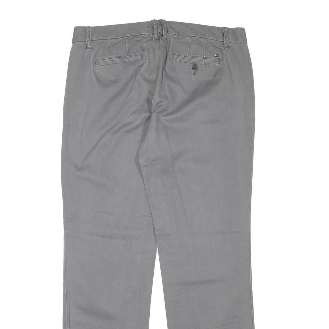 TOMMY HILFIGER Womens Regular Grey Cotton Blend Zip Trousers W32 L30 Classic