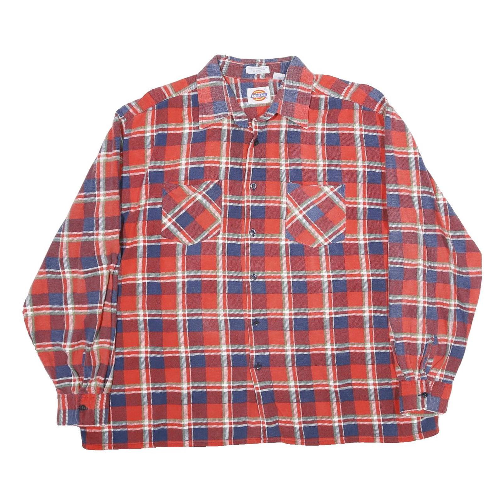 DICKIES Mens Red & Blue Check Shirt XL Long Sleeve Cotton Workwear