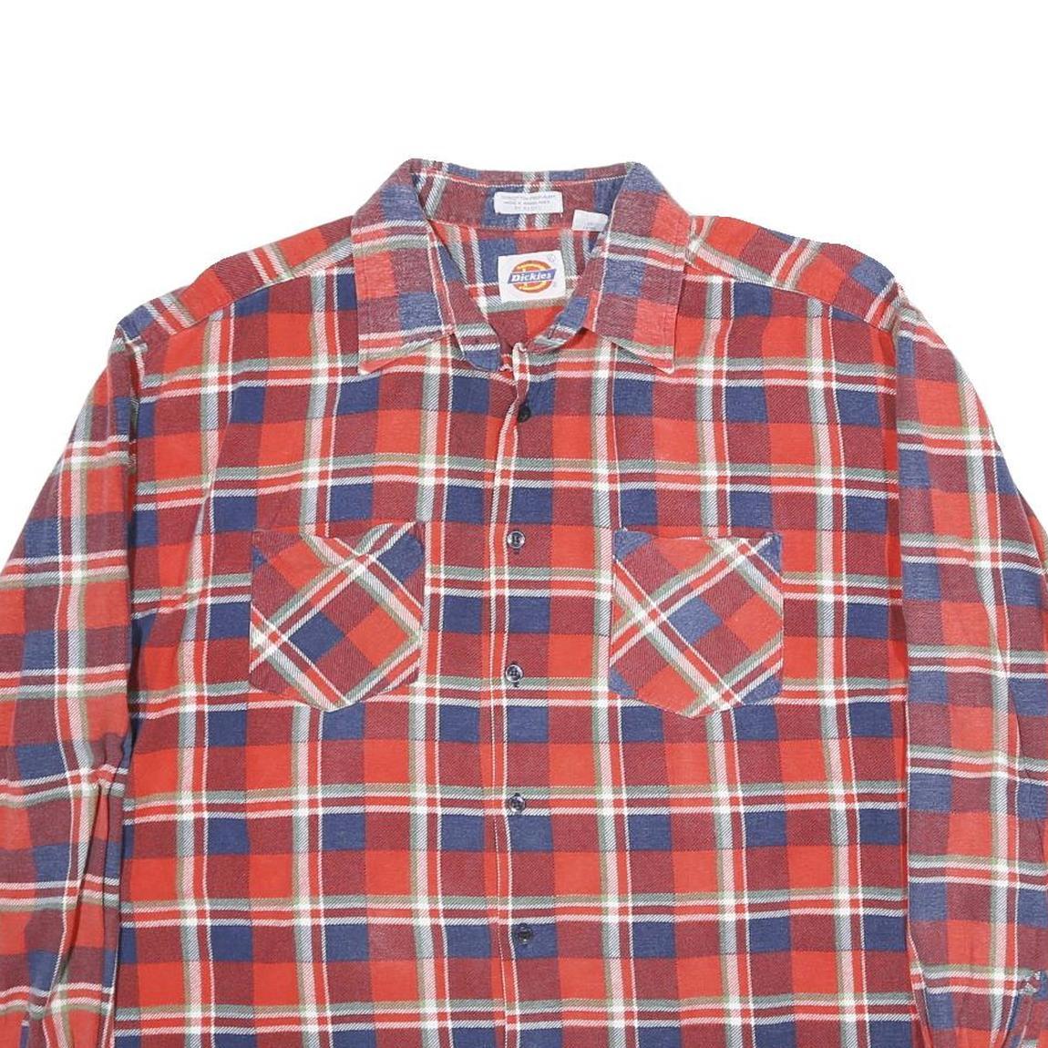 DICKIES Mens Red & Blue Check Shirt XL Long Sleeve Cotton Workwear