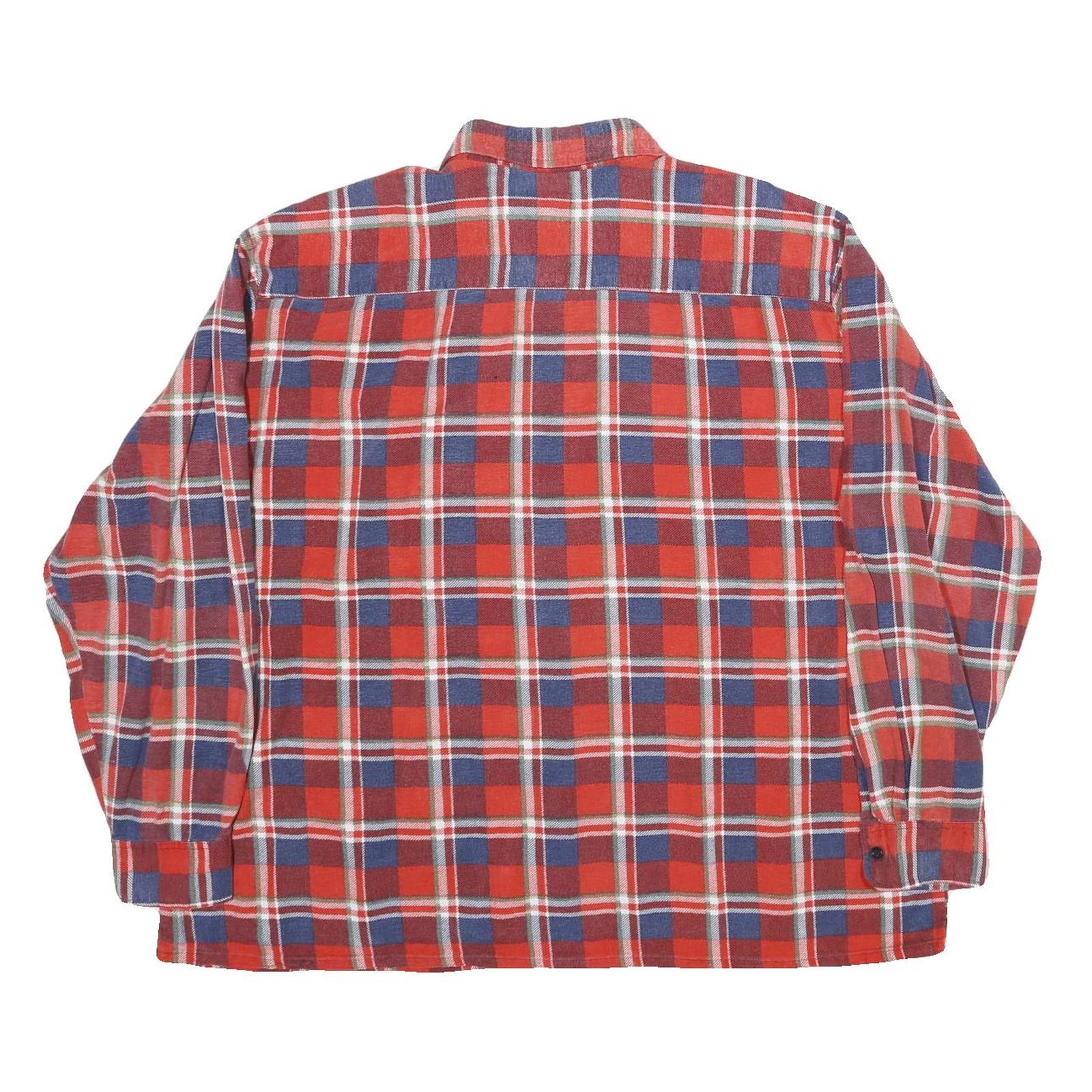 DICKIES Mens Red & Blue Check Shirt XL Long Sleeve Cotton Workwear