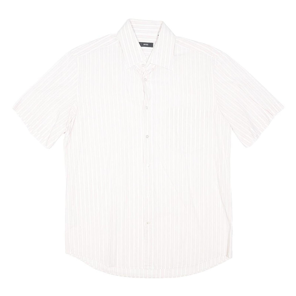 BOSS HUGO BOSS Mens White Pattern Shirt M Cotton Blend Classic Button Down