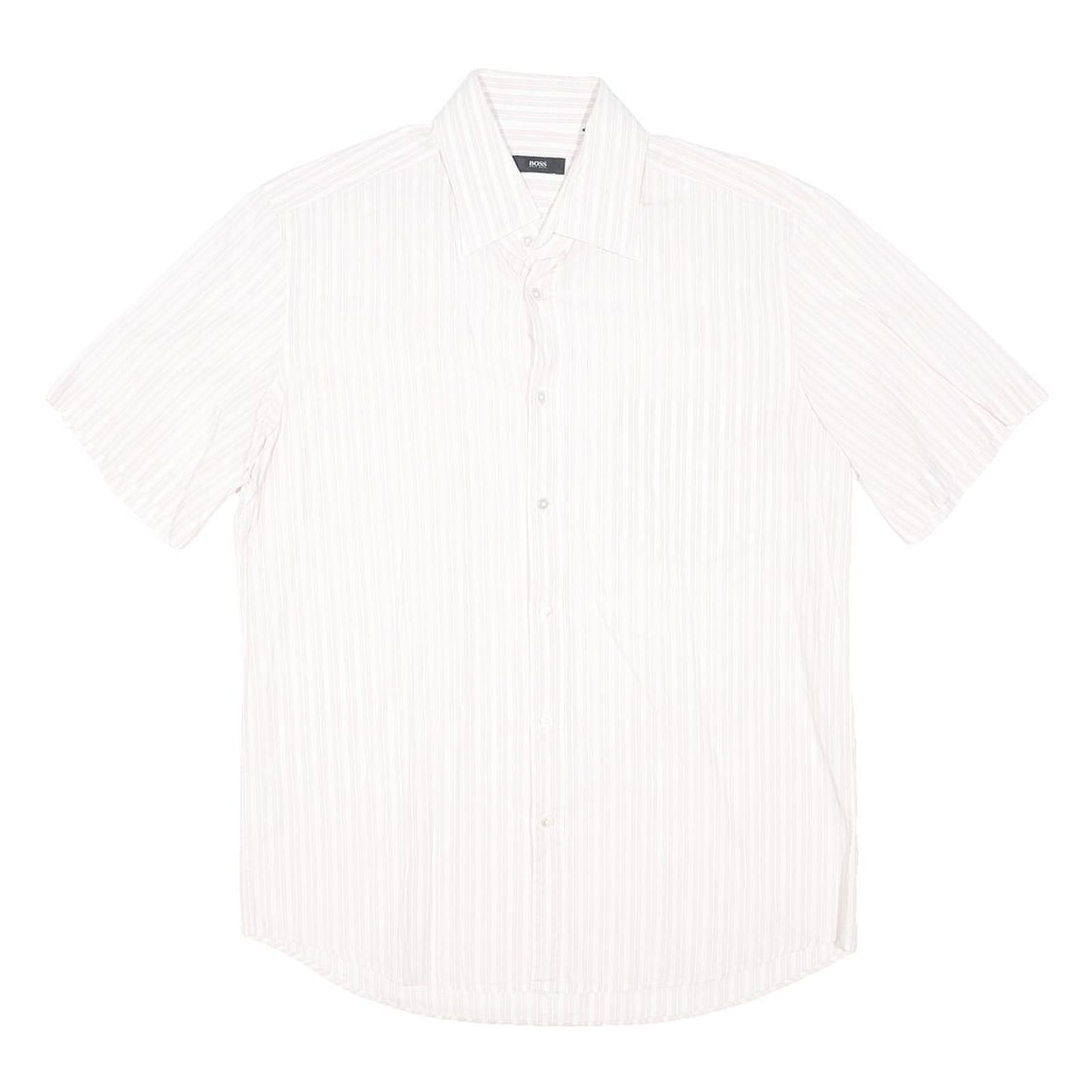 BOSS HUGO BOSS Mens White Pattern Shirt M Cotton Blend Classic Button Down