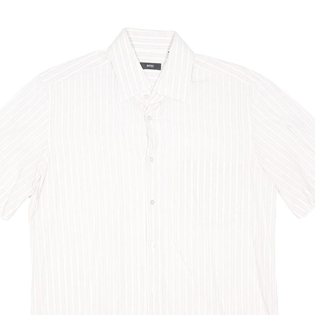 BOSS HUGO BOSS Mens White Pattern Shirt M Cotton Blend Classic Button Down