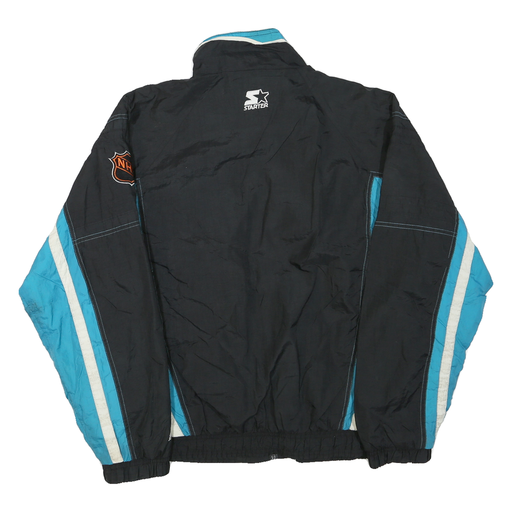 STARTER Mens Black & Blue All Star Game Zip Jacket M Polyester Blend Striped