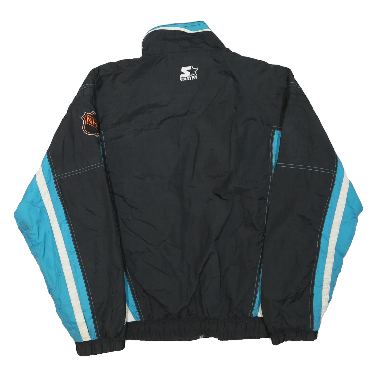STARTER Mens Black & Blue All Star Game Zip Jacket M Polyester Blend Striped