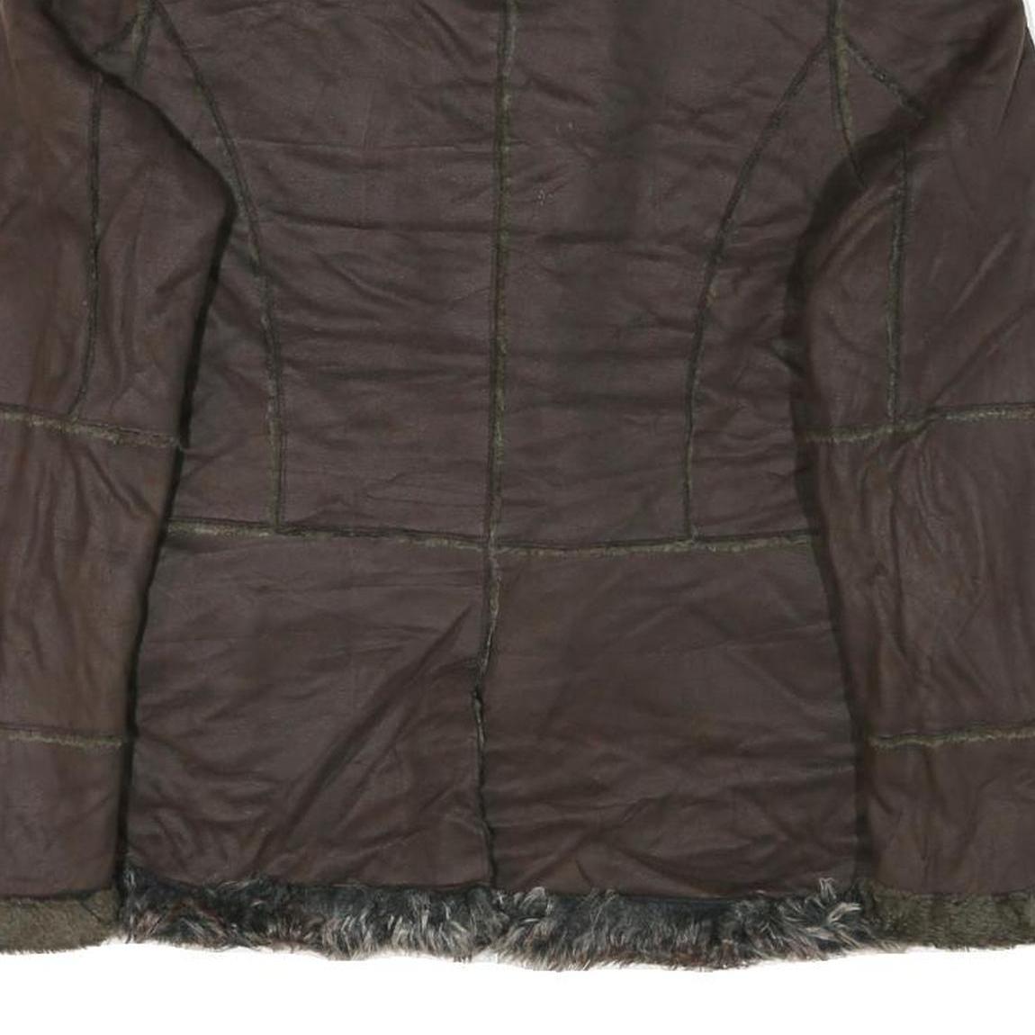 POWDER RIVER Womens Brown Suede Button Jacket L Woven Faux Fur Collar Pocket