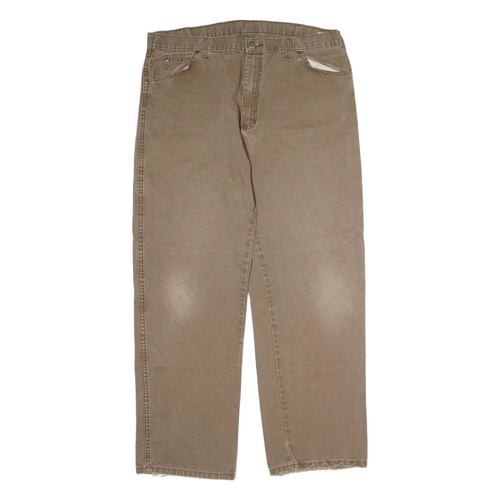 DICKIES Mens Cotton Regular Fit Straight Jeans Beige W40 L32 Workwear Zip