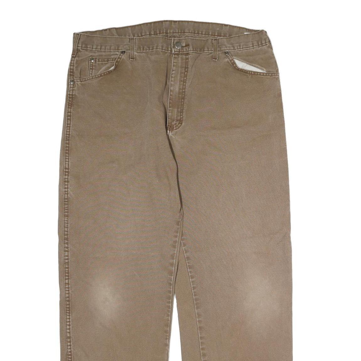 DICKIES Mens Cotton Regular Fit Straight Jeans Beige W40 L32 Workwear Zip