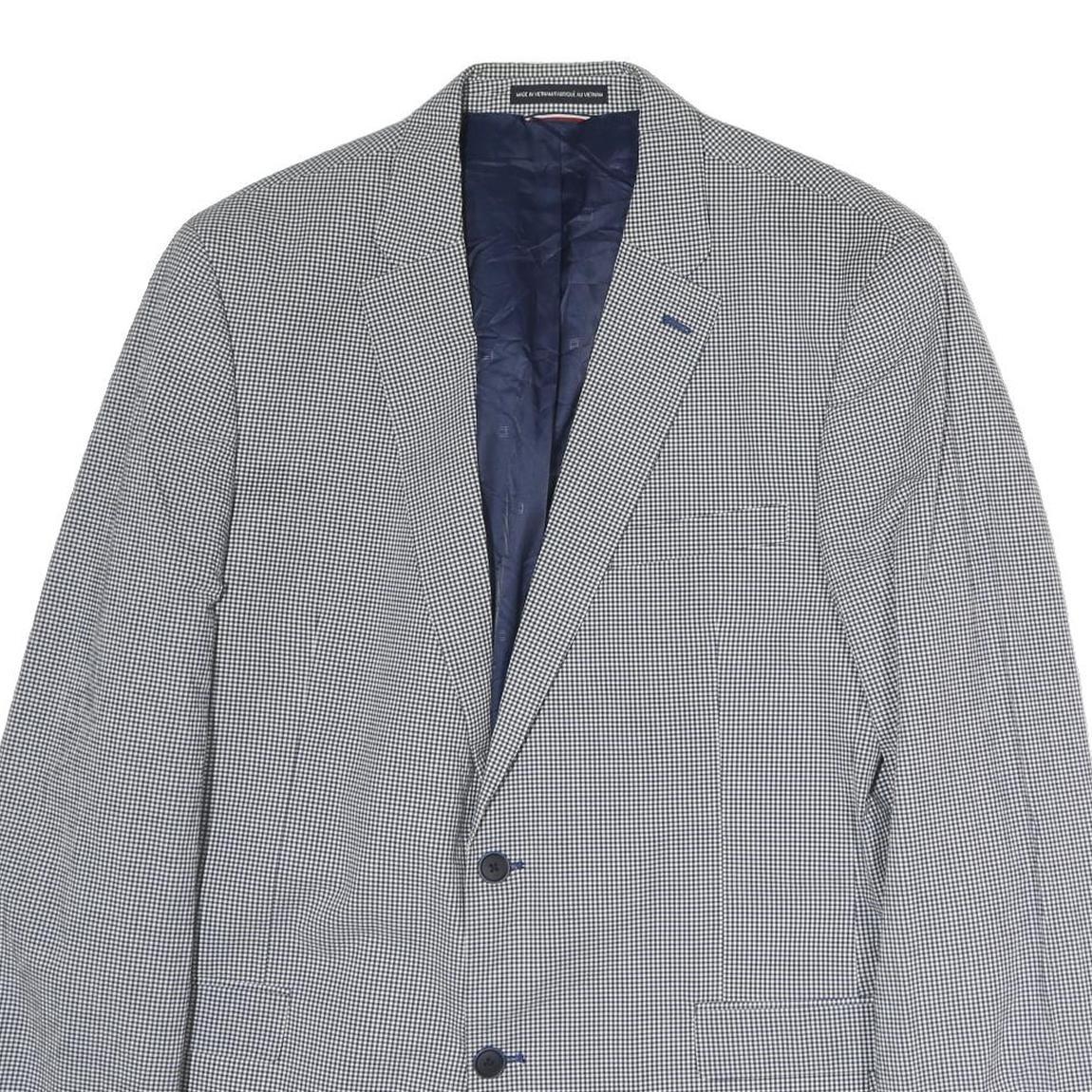 TOMMY HILFIGER Mens Grey & Blue Classic Jacket XL Cotton Woven Button Closure