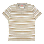PUMA Mens Beige & White Striped Short Sleeve Polo Shirt L Cotton Casual