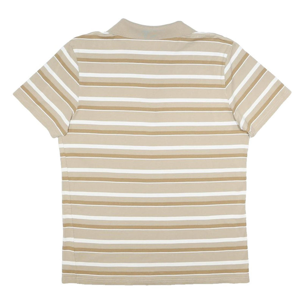 PUMA Mens Beige & White Striped Short Sleeve Polo Shirt L Cotton Casual