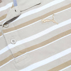 PUMA Mens Beige & White Striped Short Sleeve Polo Shirt L Cotton Casual