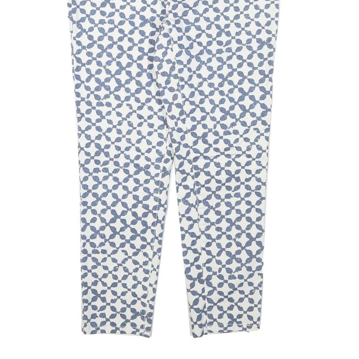 MICHAEL KORS Womens Cotton Blend White & Blue Slim Patterned Trousers W31 L25