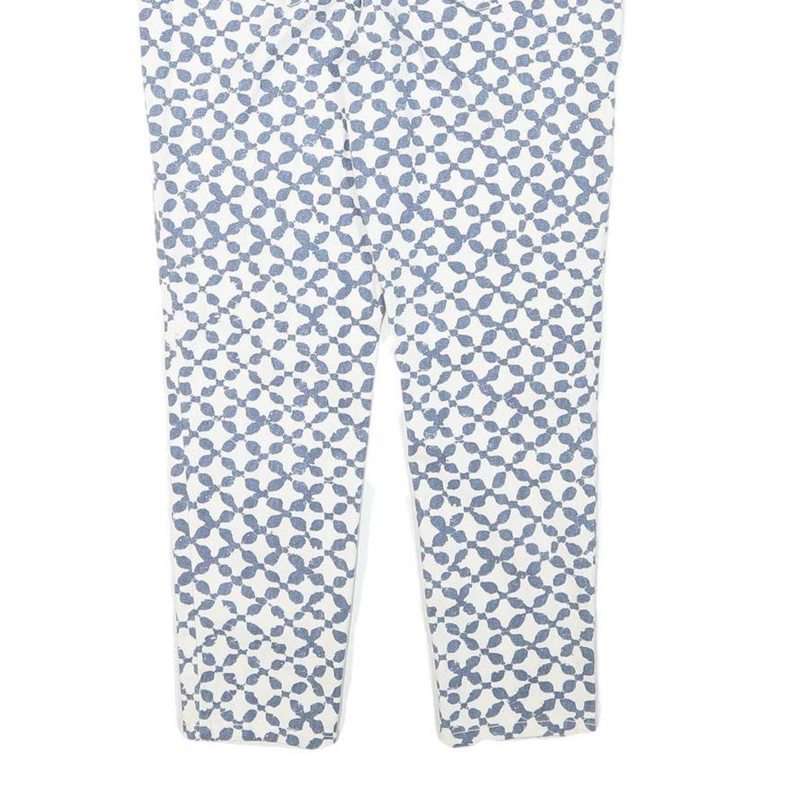MICHAEL KORS Womens Cotton Blend White & Blue Slim Patterned Trousers W31 L25