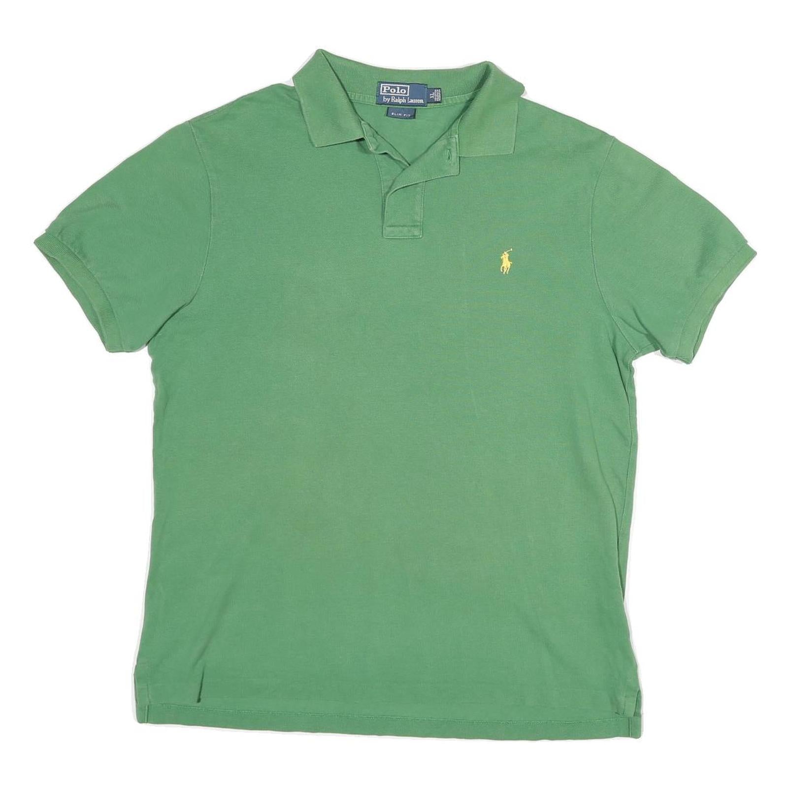 POLO RALPH LAUREN Mens Green Short Sleeve Plain XL Cotton Blend Polo Shirt