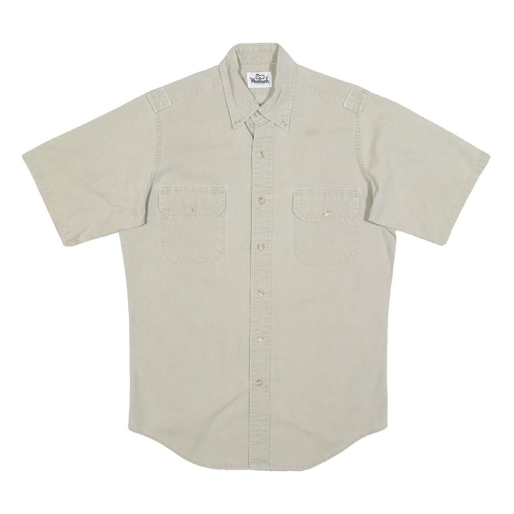 WOOLRICH Mens Beige Cotton Blend Short Sleeve Shirt M Casual Utility Workwear