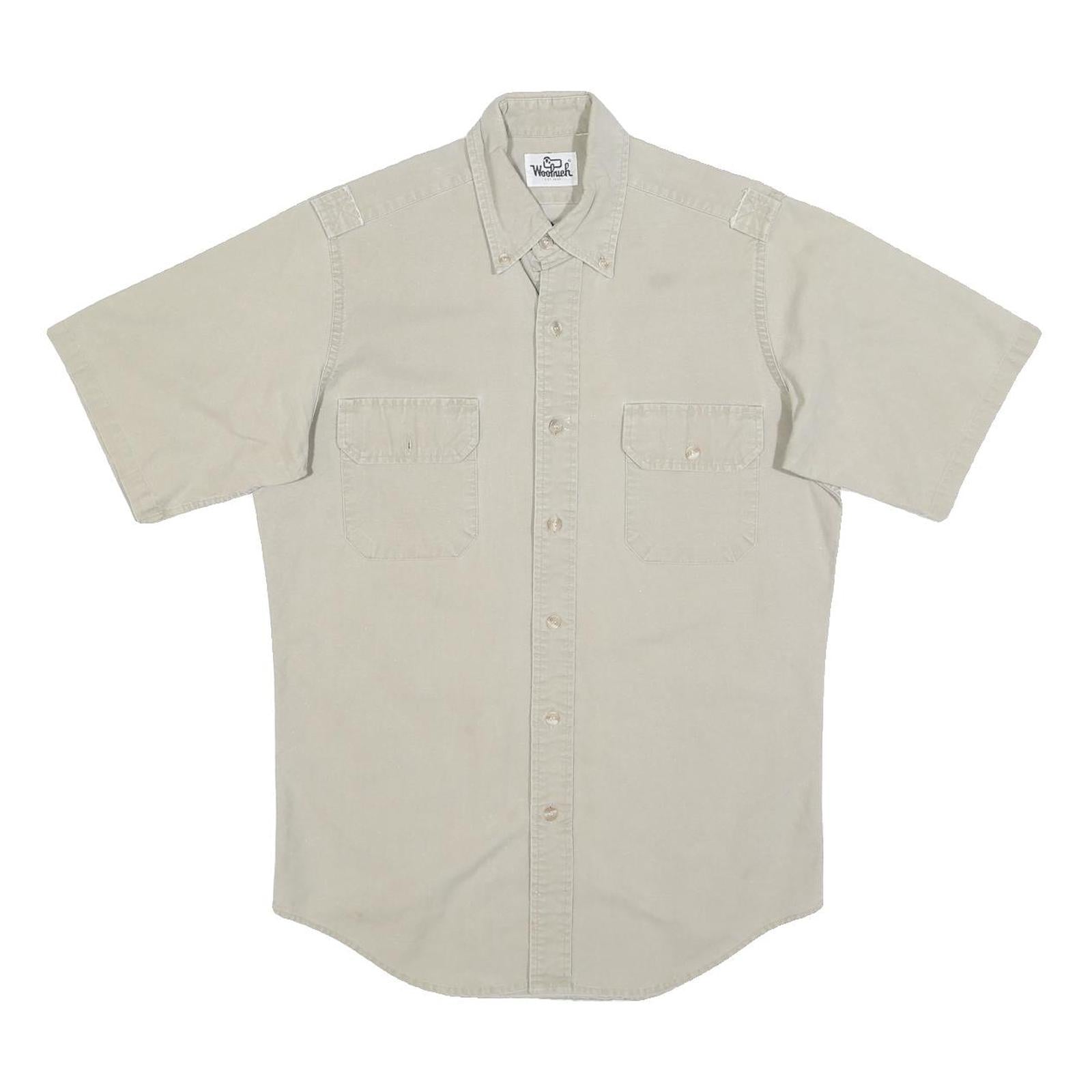 WOOLRICH Mens Beige Cotton Blend Short Sleeve Shirt M Casual Utility Workwear