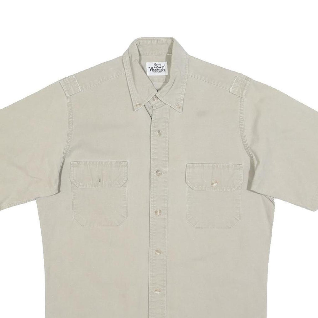 WOOLRICH Mens Beige Cotton Blend Short Sleeve Shirt M Casual Utility Workwear