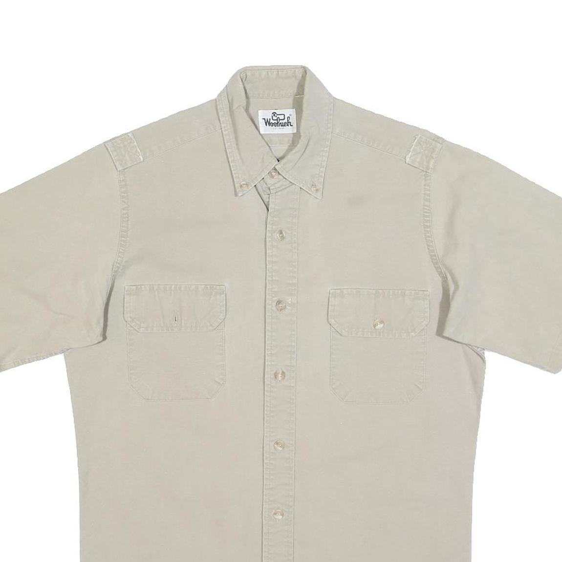 WOOLRICH Mens Beige Cotton Blend Short Sleeve Shirt M Casual Utility Workwear