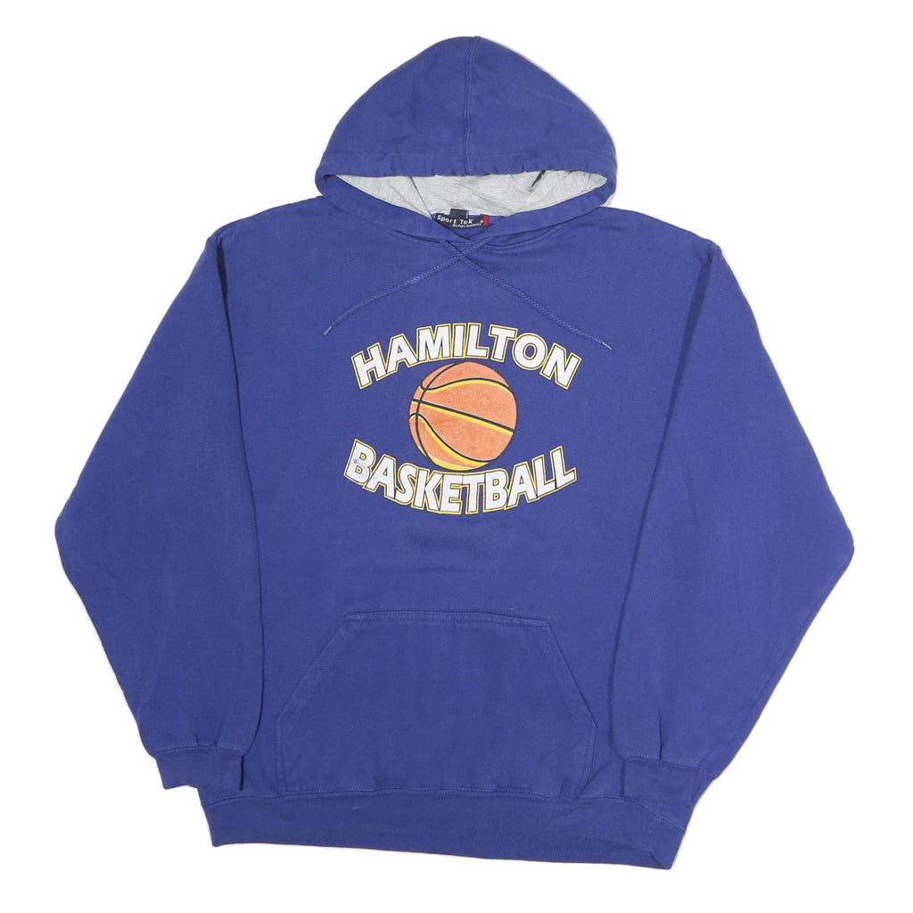 SPORTTEK Mens Blue Hamilton Basketball Pullover Hoodie L Cotton Printed Graphic