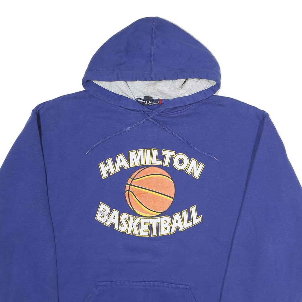 SPORTTEK Mens Blue Hamilton Basketball Pullover Hoodie L Cotton Printed Graphic