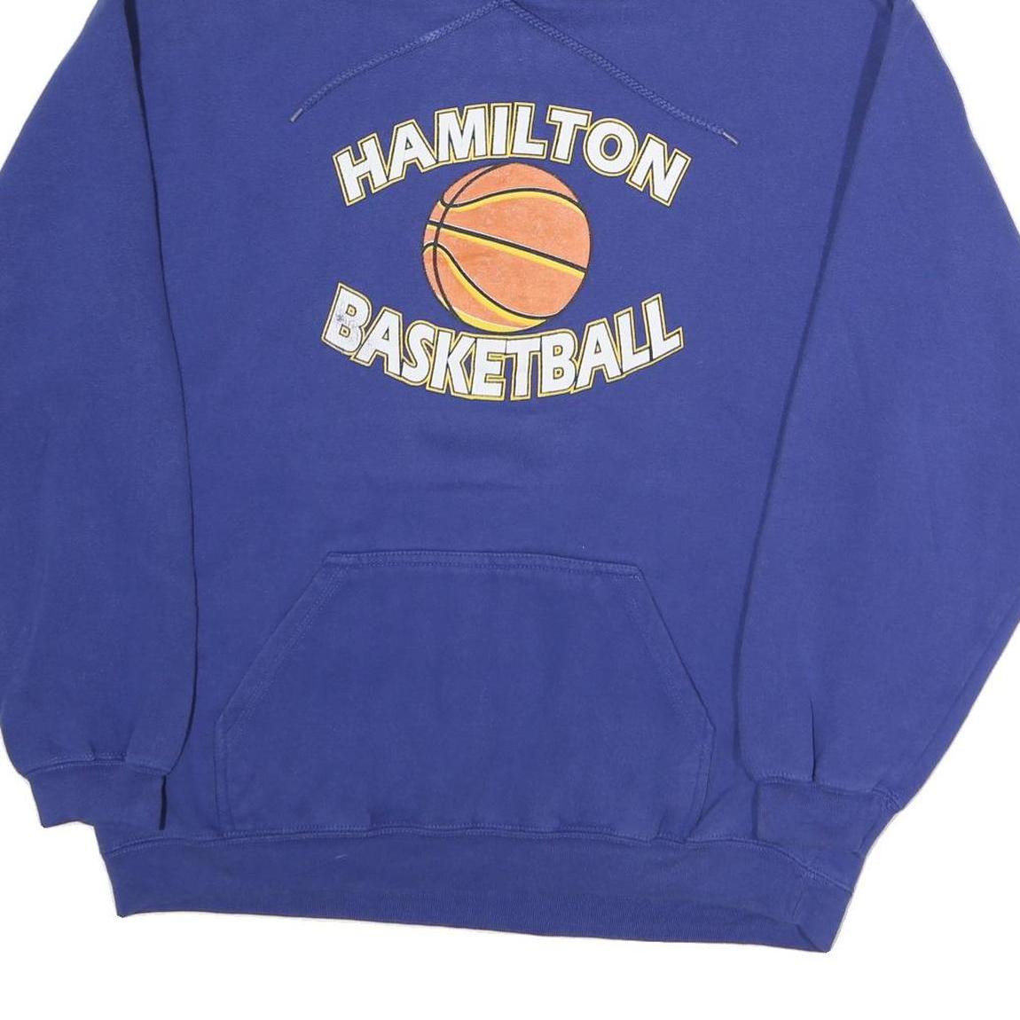 SPORTTEK Mens Blue Hamilton Basketball Pullover Hoodie L Cotton Printed Graphic
