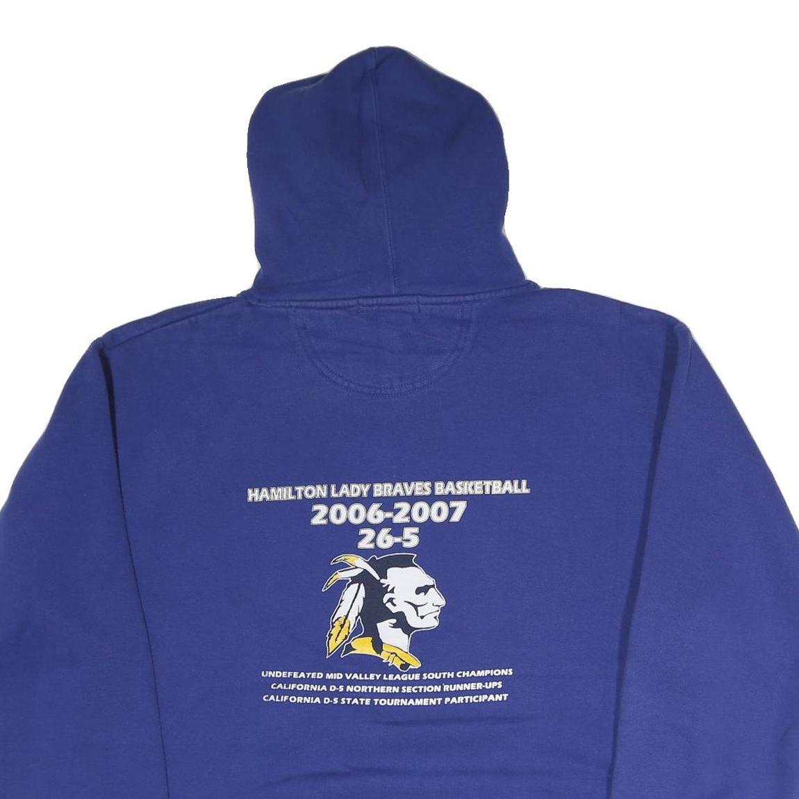 SPORTTEK Mens Blue Hamilton Basketball Pullover Hoodie L Cotton Printed Graphic