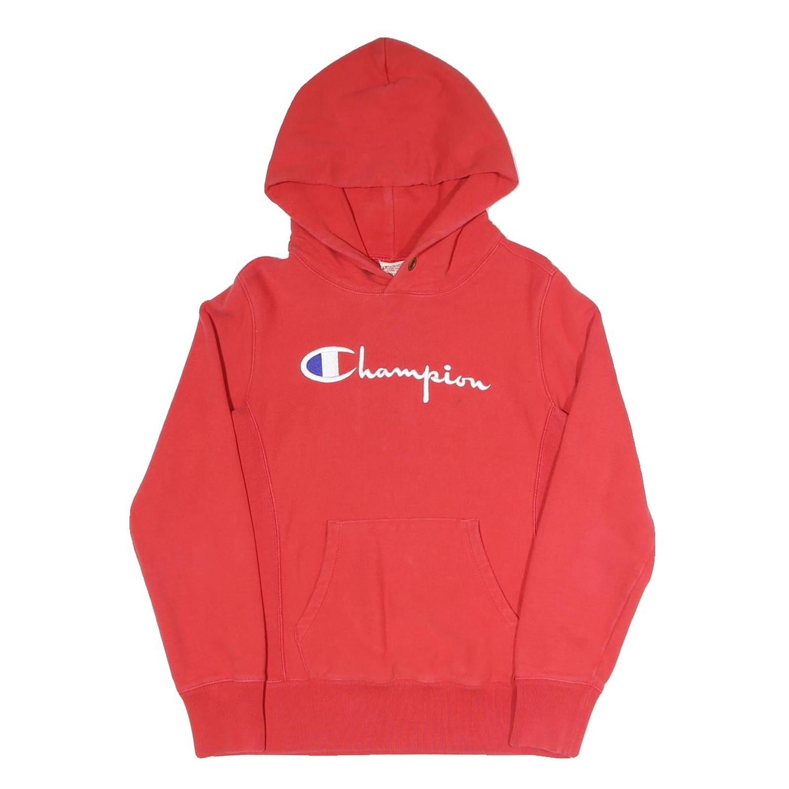 CHAMPION REVERSE WEAVE Mens Red Hoodie M Embroidered Logo Cotton Blend