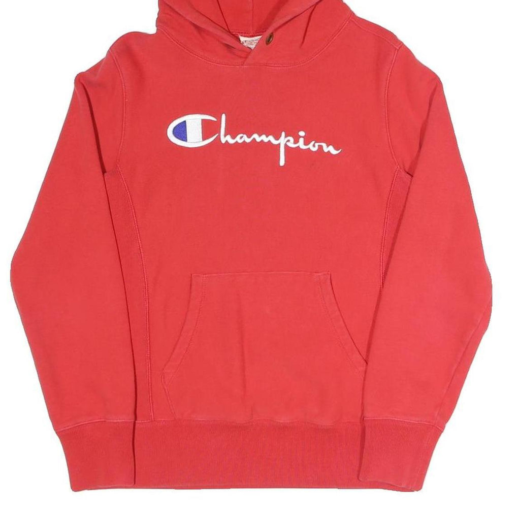 CHAMPION REVERSE WEAVE Mens Red Hoodie M Embroidered Logo Cotton Blend