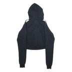 ELLESSE Womens Black White Logo Tape Full Zip Hoodie UK 6 Cropped Cotton Blend