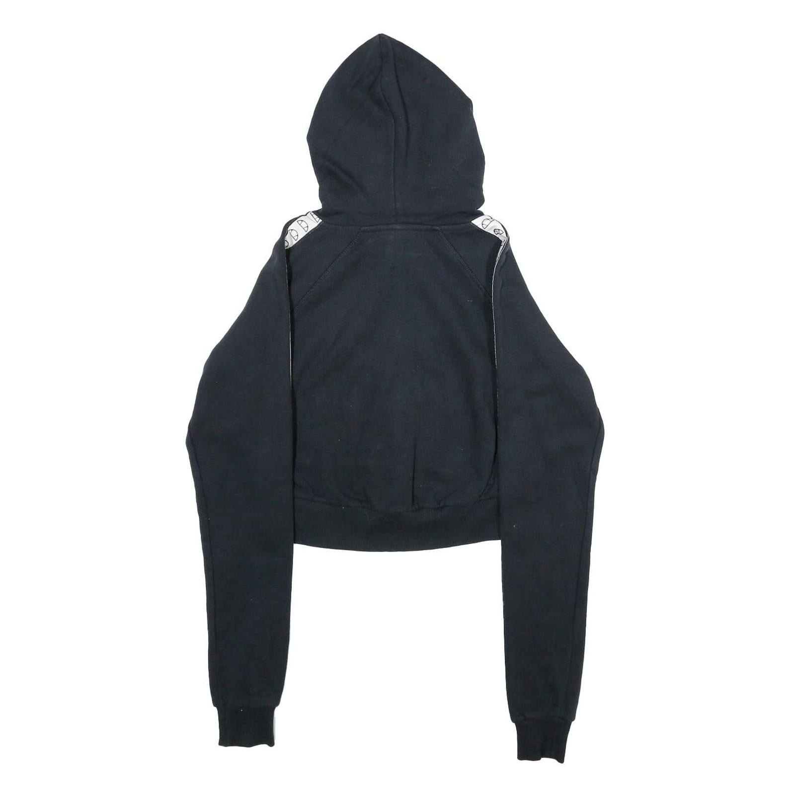 ELLESSE Womens Black White Logo Tape Full Zip Hoodie UK 6 Cropped Cotton Blend