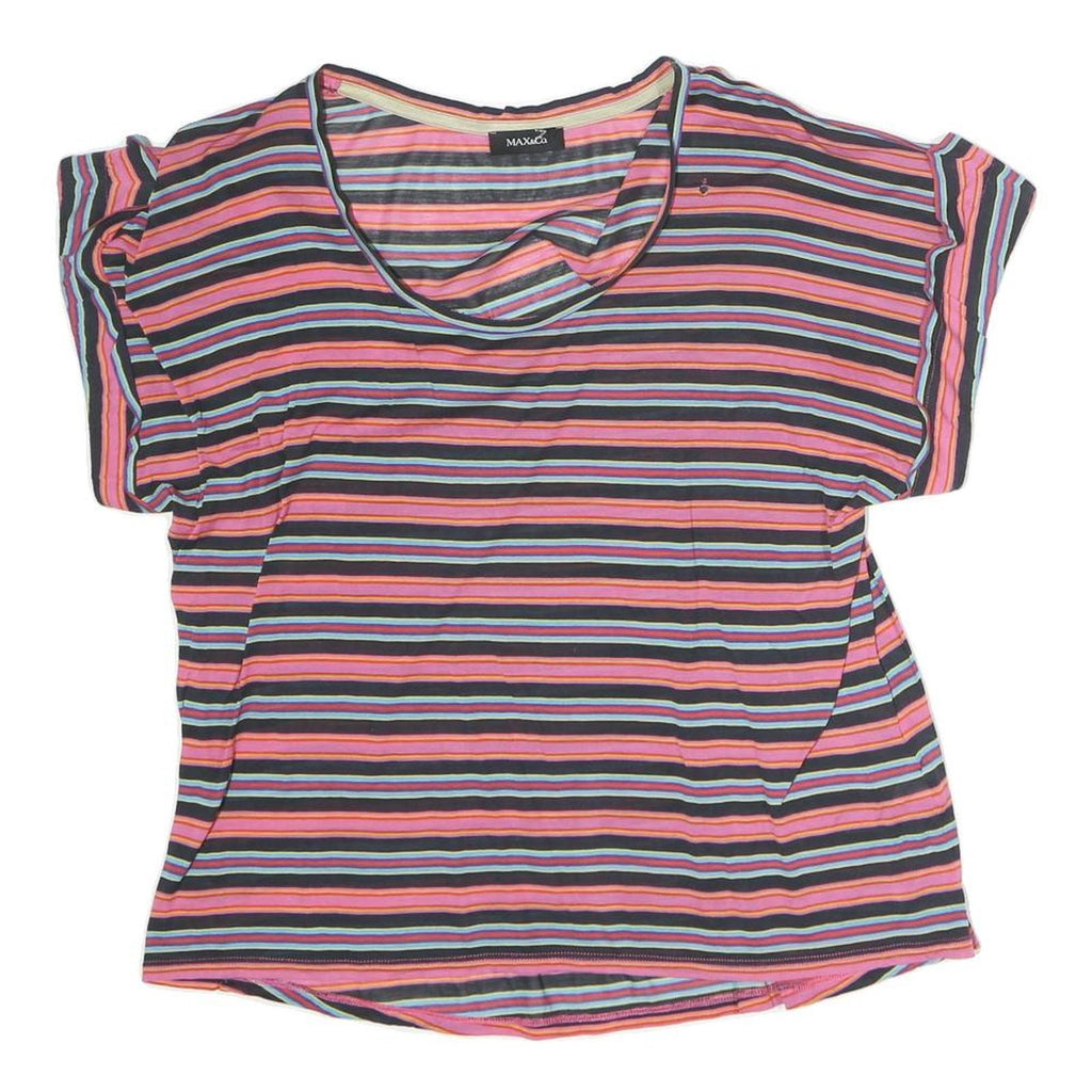 MAX & CO Womens Multicolour Striped Basic Short Sleeve Round Neck Top L Casual