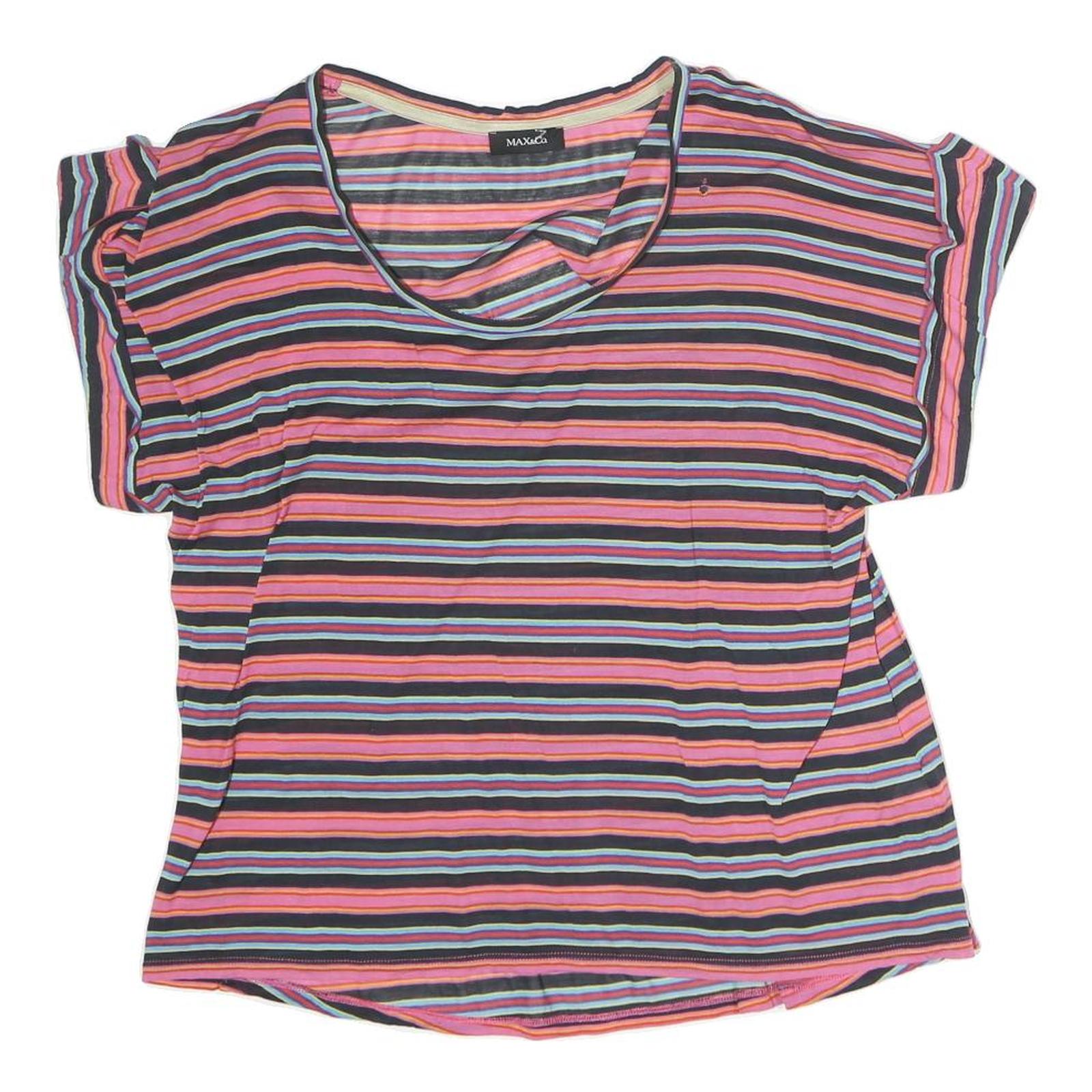 MAX & CO Womens Multicolour Striped Basic Short Sleeve Round Neck Top L Casual