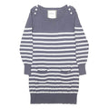 DIESEL Womens Grey & Cream Striped Day Cotton Dress Size L Button Detail Pockets