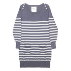 DIESEL Womens Grey & Cream Striped Day Cotton Dress Size L Button Detail Pockets