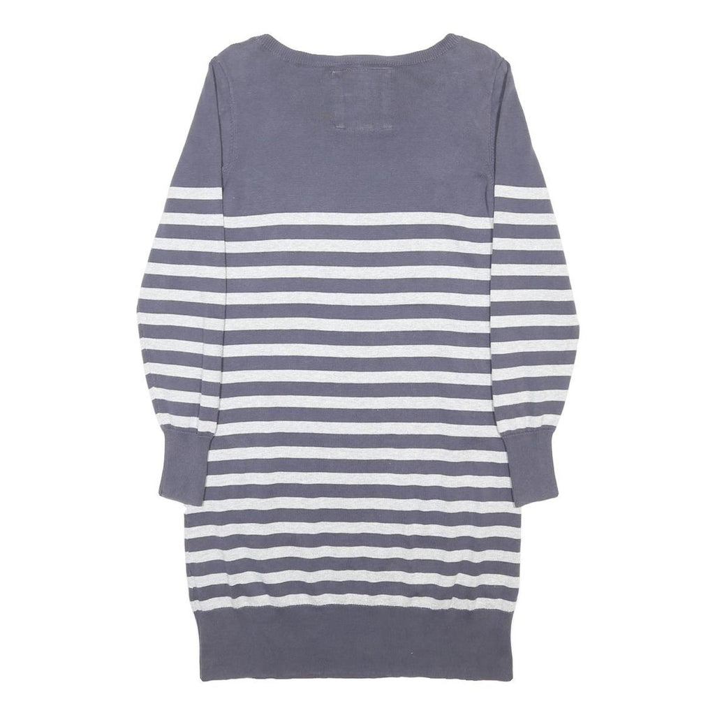 DIESEL Womens Grey & Cream Striped Day Cotton Dress Size L Button Detail Pockets