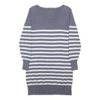 DIESEL Womens Grey & Cream Striped Day Cotton Dress Size L Button Detail Pockets