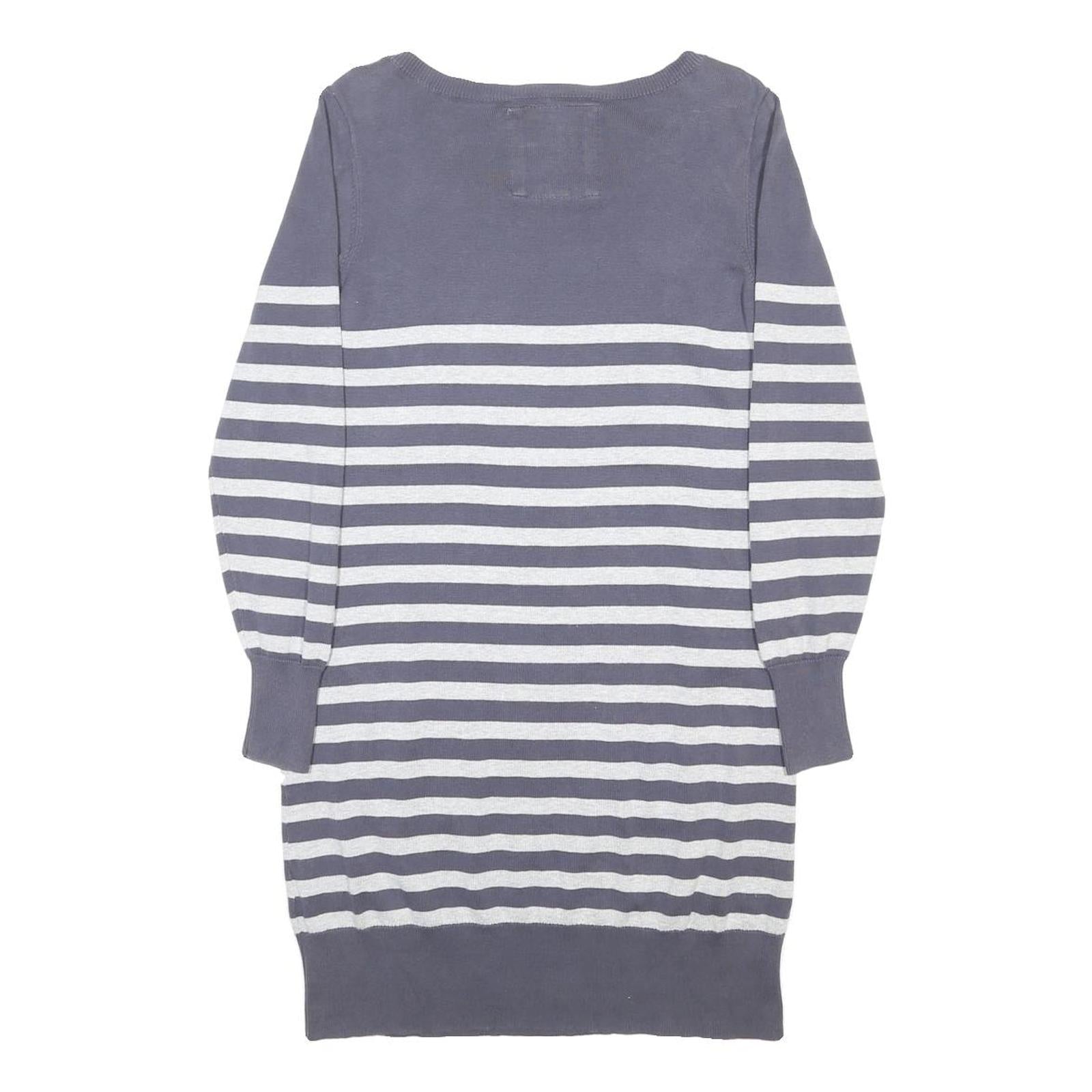 DIESEL Womens Grey & Cream Striped Day Cotton Dress Size L Button Detail Pockets
