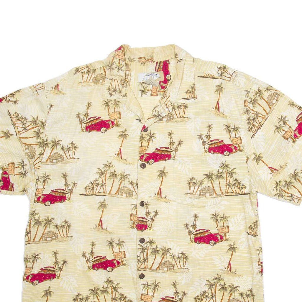 HIGH SURF Mens Hawaiian Shirt Beige Crazy Pattern 2XL