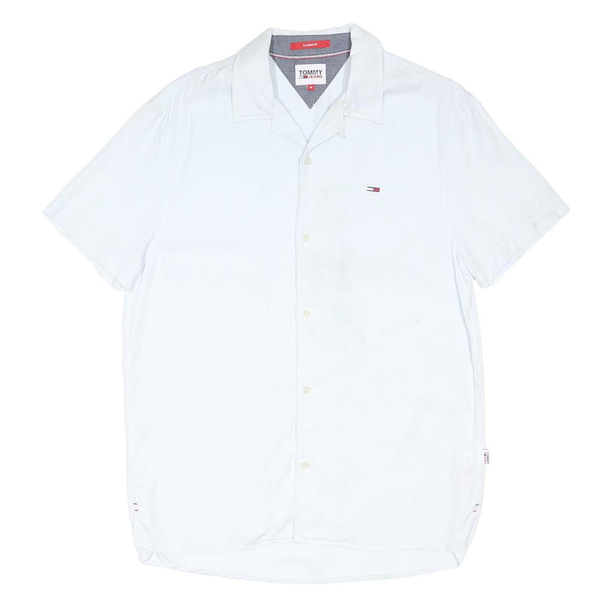 TOMMY JEANS Mens White Cotton Blend Shirt M Classic Fit Casual Button Shirt