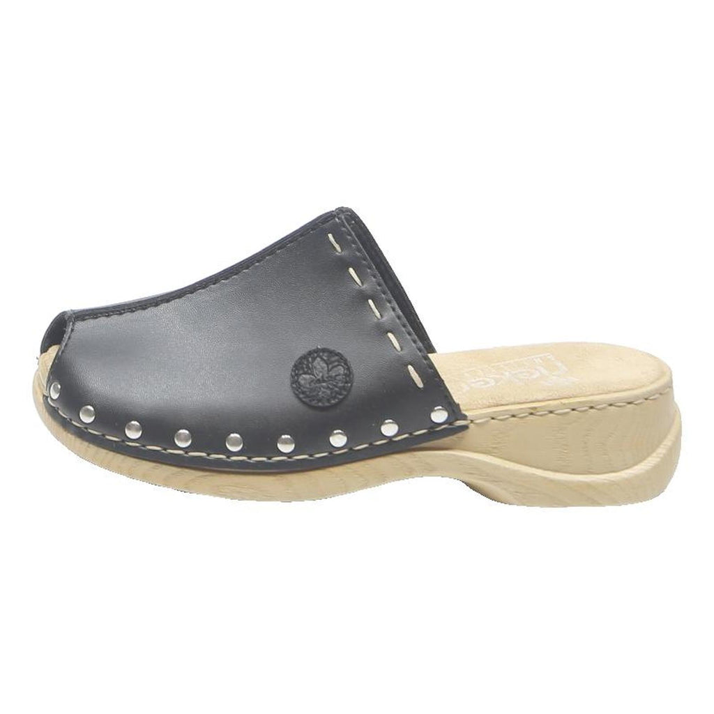 RIEKER Womens Leather Clog Black UK 7 Comfortable Slip On Casual Mules