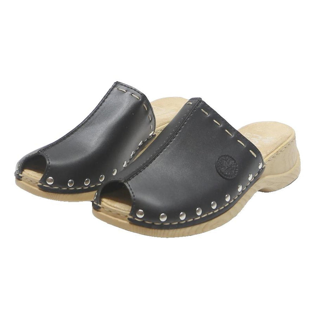 RIEKER Womens Leather Clog Black UK 7 Comfortable Slip On Casual Mules