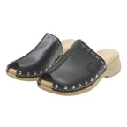 RIEKER Womens Leather Clog Black UK 7 Comfortable Slip On Casual Mules