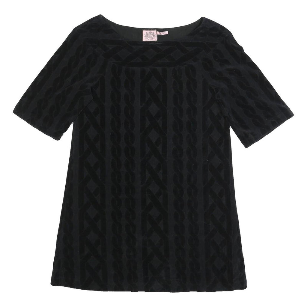 JUICY COUTURE Womens Black Velvet Patterned Day Dress Cotton Blend Half Sleeve S
